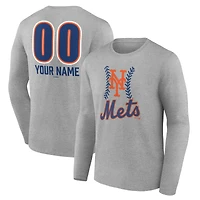 Men's  Gray New York Mets Personalized Name & Number Fastball Long Sleeve T-Shirt