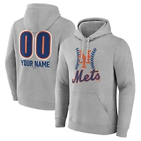 Men's  Gray New York Mets Personalized Name & Number Fastball Pullover Hoodie