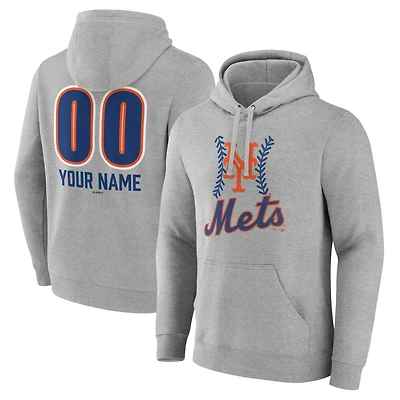 Men's  Gray New York Mets Personalized Name & Number Fastball Pullover Hoodie
