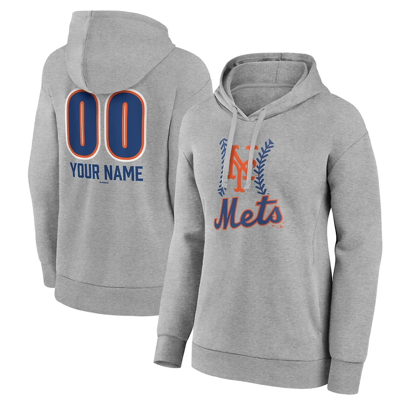 Women's  Gray New York Mets Personalized Name & Number Fastball Pullover Hoodie