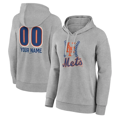 Women's  Gray New York Mets Personalized Name & Number Fastball Pullover Hoodie