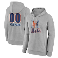Women's  Gray New York Mets Personalized Name & Number Fastball Pullover Hoodie