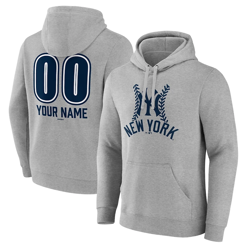 Men's Gray New York Yankees Personalized Name & Number Fastball Pullover Hoodie