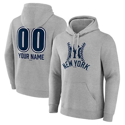 Men's  Gray New York Yankees Personalized Name & Number Fastball Pullover Hoodie