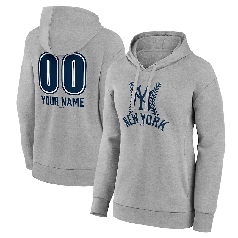 Women's  Gray New York Yankees Personalized Name & Number Fastball Pullover Hoodie