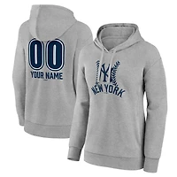 Women's  Gray New York Yankees Personalized Name & Number Fastball Pullover Hoodie