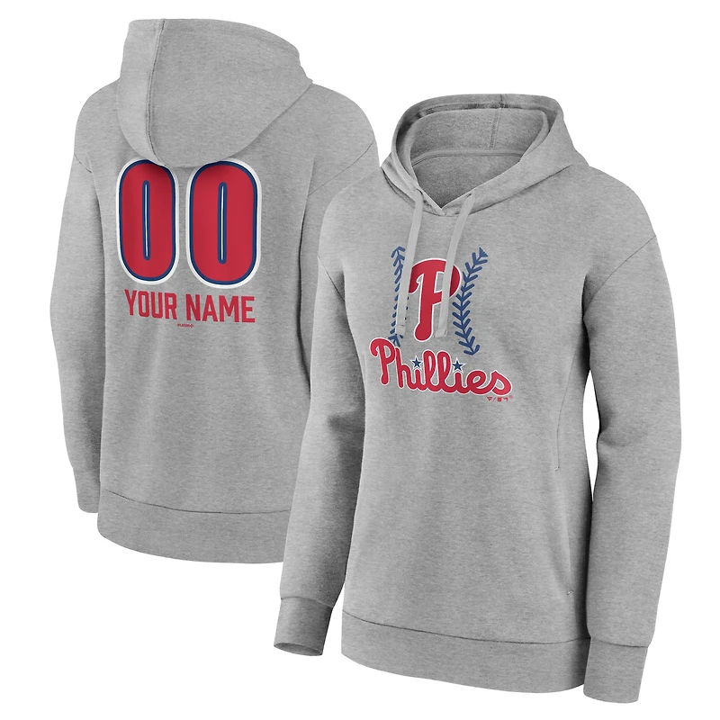 Women's  Gray Philadelphia Phillies Personalized Name & Number Fastball Pullover Hoodie