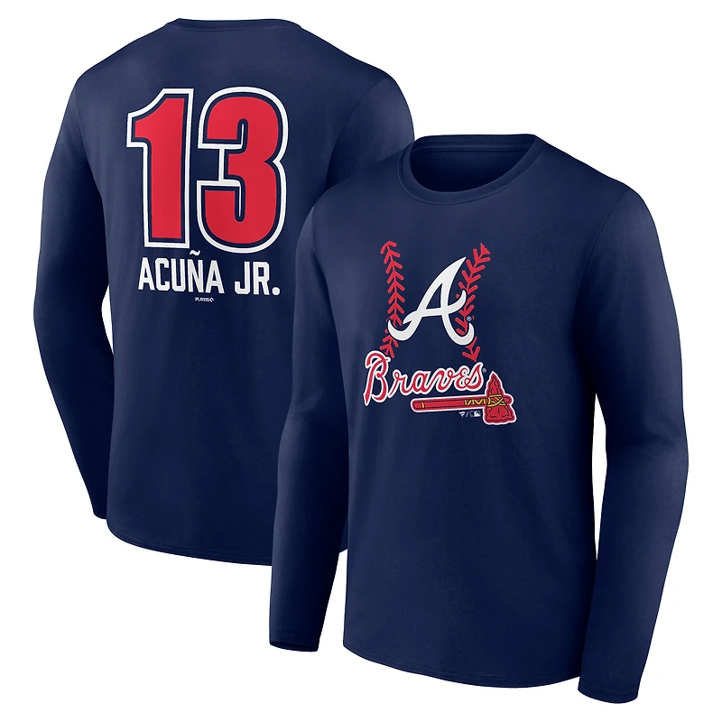 Men's Ronald Acuña Jr. Navy Atlanta Braves Fastball Player Name & Number Long Sleeve T-Shirt