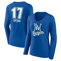 Women's Shohei Ohtani Royal Los Angeles Dodgers Fastball Player Name & Number Long Sleeve V-Neck T-Shirt