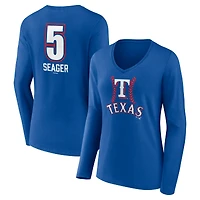 Women's Corey Seager Royal Texas Rangers Fastball Player Name & Number Long Sleeve V-Neck T-Shirt
