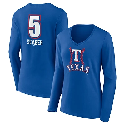 Women's Corey Seager Royal Texas Rangers Fastball Player Name & Number Long Sleeve V-Neck T-Shirt