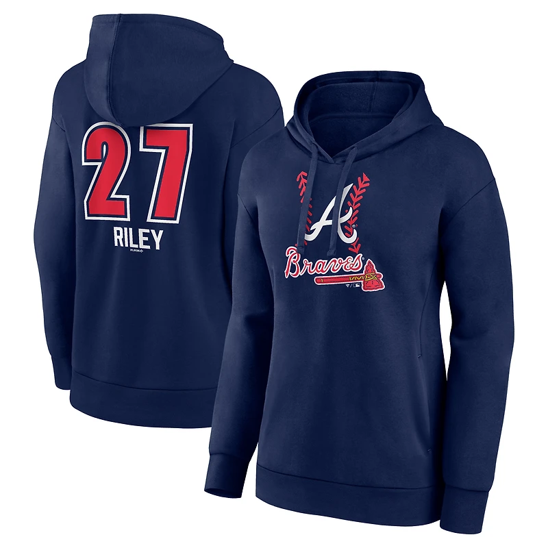 Women's Austin Riley Navy Atlanta Braves Fastball Player Name & Number Pullover Hoodie
