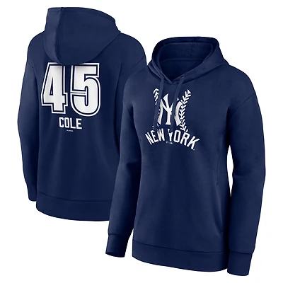 Women's Gerrit Cole Navy New York Yankees Fastball Player Name & Number Pullover Hoodie