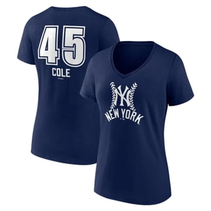 Women's Gerrit Cole Navy New York Yankees Fastball Player Name & Number V-Neck T-Shirt