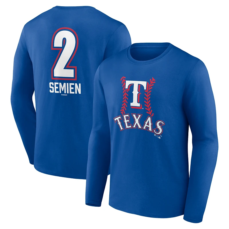 Men's Marcus Semien Royal Texas Rangers Fastball Player Name & Number Long Sleeve T-Shirt