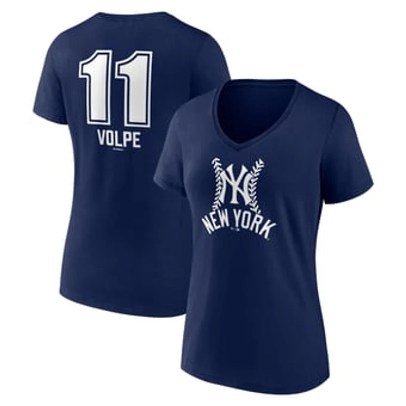 Women's Anthony Volpe Navy New York Yankees Fastball Player Name & Number V-Neck T-Shirt