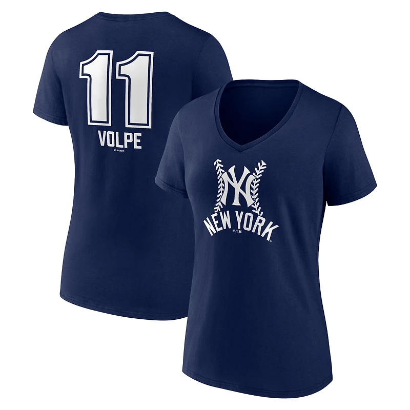 Women's Anthony Volpe Navy New York Yankees Fastball Player Name & Number V-Neck T-Shirt