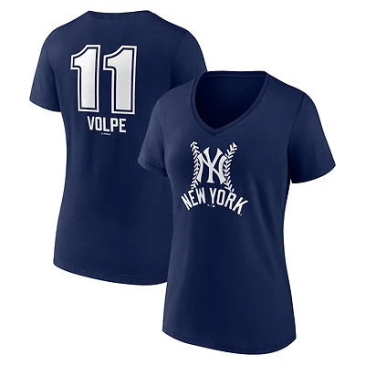 Women's Anthony Volpe Navy New York Yankees Fastball Player Name & Number V-Neck T-Shirt