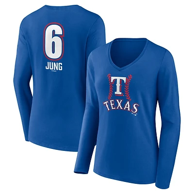 Women's Josh Jung Royal Texas Rangers Fastball Player Name & Number Long Sleeve V-Neck T-Shirt