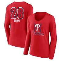 Women's Alec Bohm Red Philadelphia Phillies Fastball Player Name & Number Long Sleeve V-Neck T-Shirt