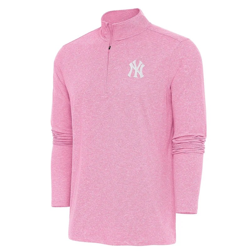 Men's Antigua Pink New York Yankees Hunk Quarter-Zip Top