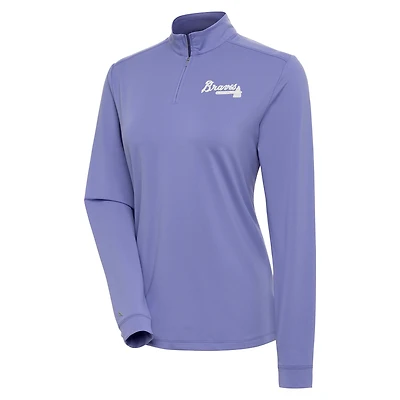 Women's Antigua  Purple Atlanta Braves Finish Quarter-Zip Pullover Top