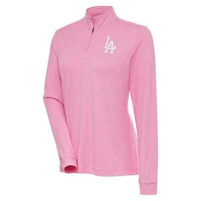 Women's Antigua  Pink Los Angeles Dodgers Mentor Quarter-Zip Pullover Top