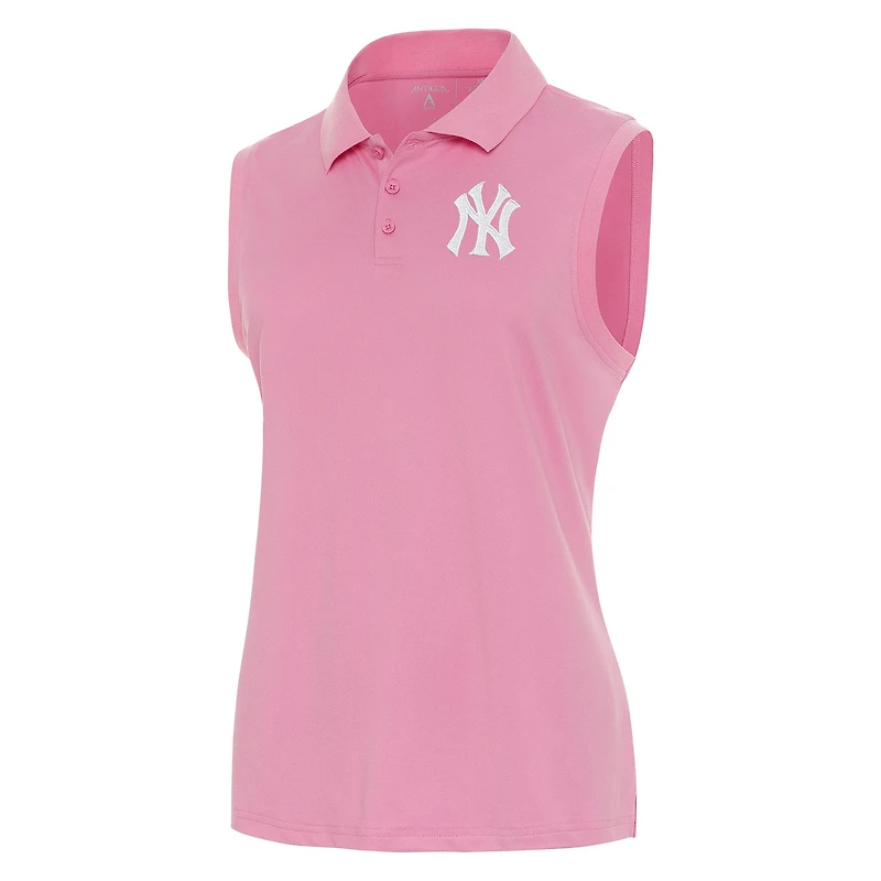 Women's Antigua Coral New York Yankees Recap Sleeveless Polo