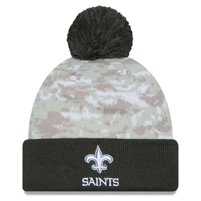 Men's New Era White/Graphite New Orleans Saints 2024 Salute To Service Digital Camo Cuffed Knit Hat with Pom
