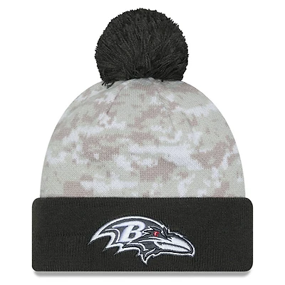 Men's New Era  White/Graphite Baltimore Ravens 2024 Salute To Service Digital Camo Cuffed Knit Hat with Pom