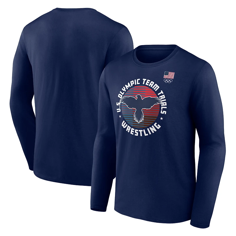 Men's Navy Team USA U.S. Olympic Team Wrestling Trials Determined Bars Long Sleeve T-Shirt