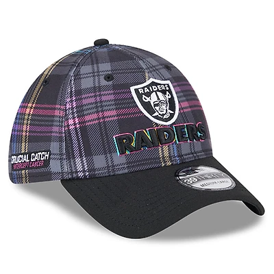 Men's New Era Black Las Vegas Raiders 2024 NFL Crucial Catch Plaid 39THIRTY Flex Hat
