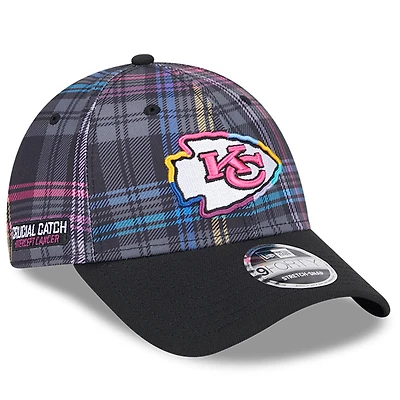Men's New Era Black Kansas City Chiefs 2024 NFL Crucial Catch Plaid 9FORTY Adjustable Hat