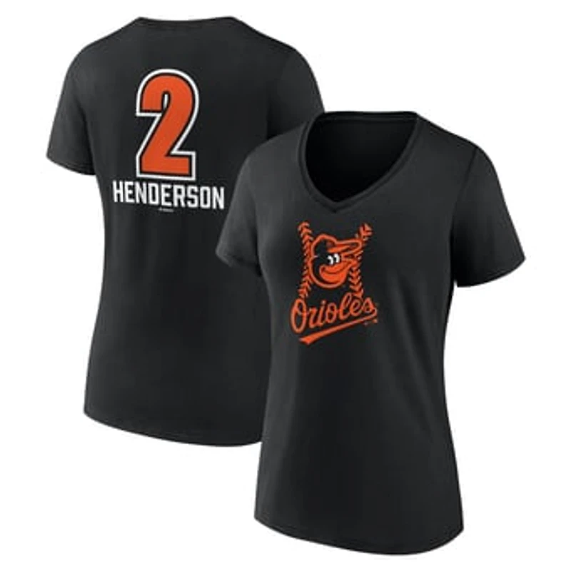 Women's Gunnar Henderson Black Baltimore Orioles Fastball Player Name & Number V-Neck T-Shirt