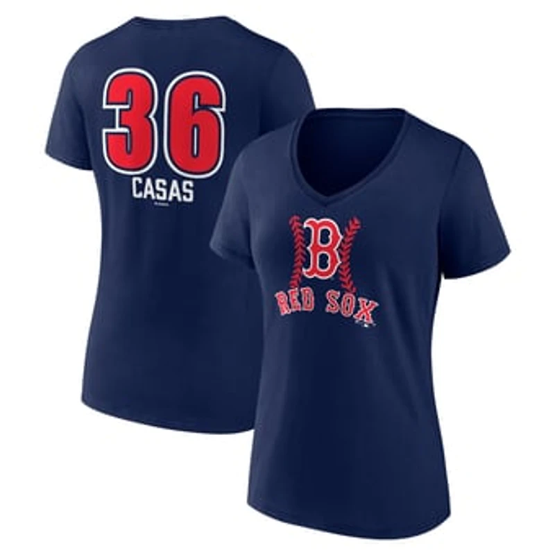 Women's Triston Casas Navy Boston Red Sox Fastball Player Name & Number V-Neck T-Shirt