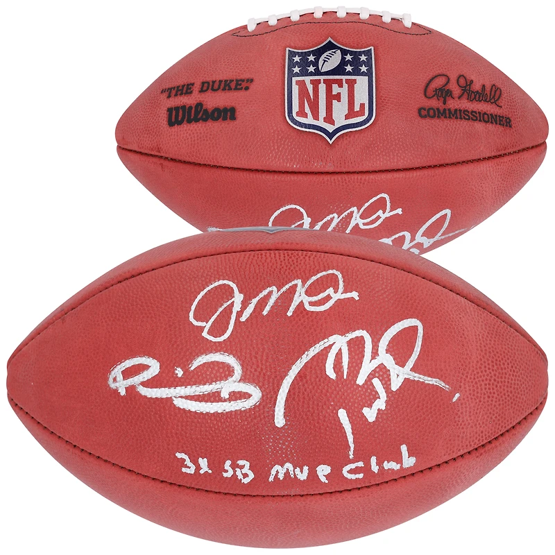 Joe Montana, Patrick Mahomes & Tom Brady Autographed Duke Full Color Football with "3X SB MVP Club" Inscription by Joe Montana
