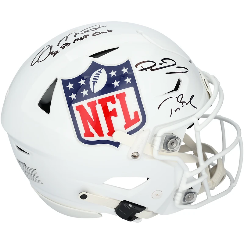 Tom Brady, Patrick Mahomes & Joe Montana Autographed NFL Shield Riddell Speed Flex Authentic Helmet with "3X SB MVP Club" Inscription