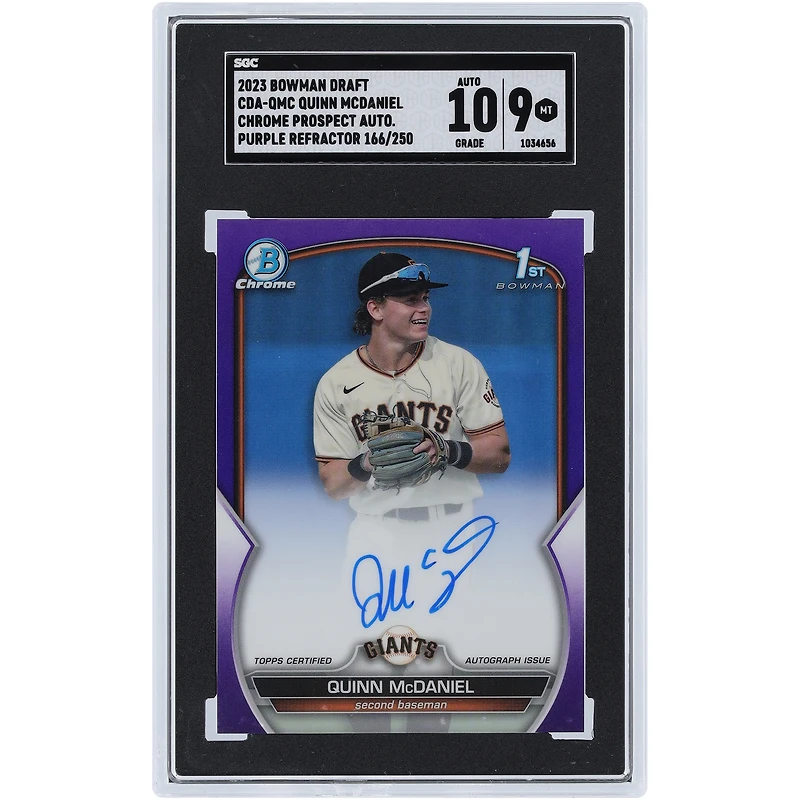 Quinn McDaniel San Francisco Giants Autographed 2023 Bowman Chrome Purple Refractor #CDA-QMC #166/250 SGC Authenticated 9/10 Rookie Card