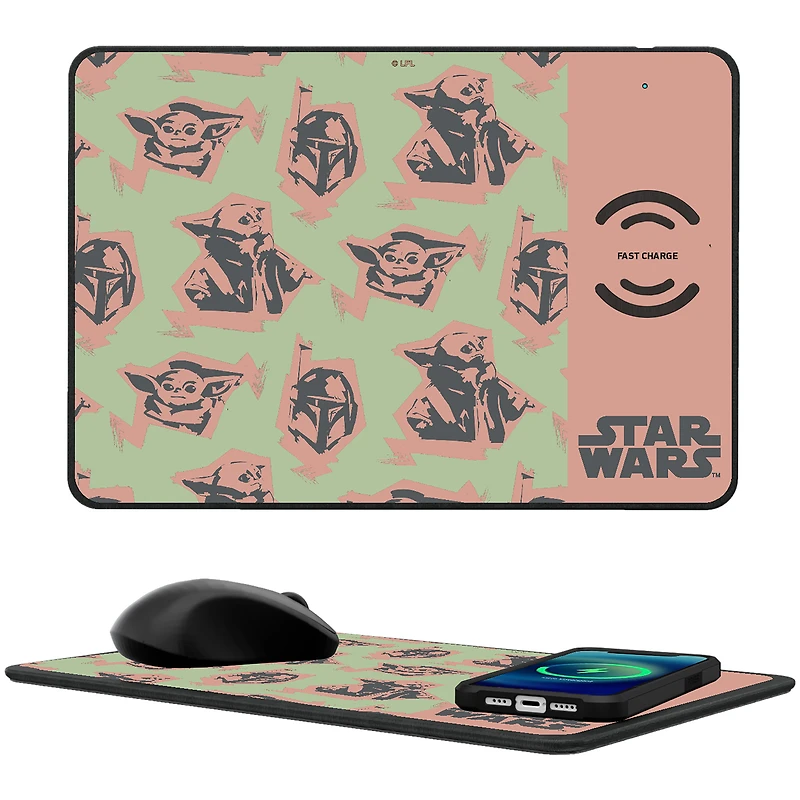 Keyscaper Grogu The Mandalorian Pattern Wireless Charger and Mouse Pad