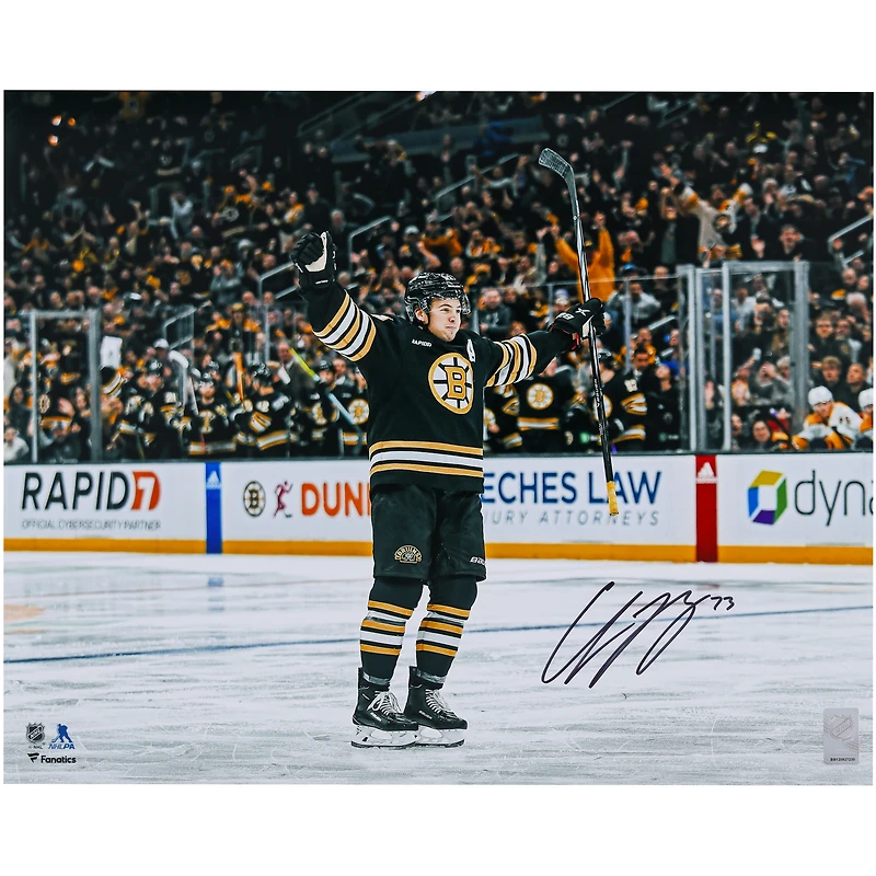 Charlie McAvoy Boston Bruins Autographed 16" x 20" Black 100th Anniversary Jersey Celebrating Photograph