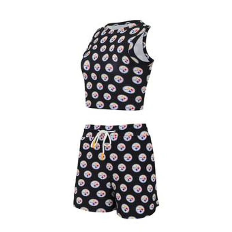 Women's Concepts Sport Pittsburgh Steelers Gauge Allover Print Cropped Tank Top & Shorts Sleep Set