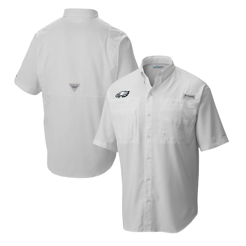 Men's Columbia White Philadelphia Eagles Tamiami Omni-Shade Button-Down Shirt