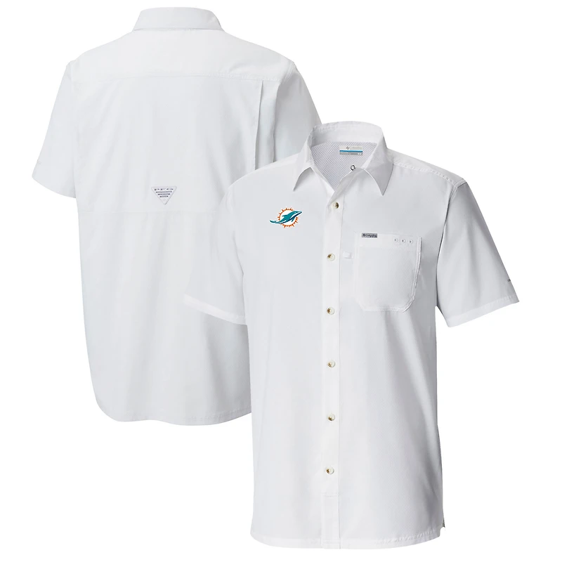 Men's Columbia White Miami Dolphins Slack Tide Omni-Wick Button-Up Camp Shirt