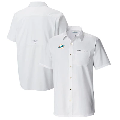 Men's Columbia White Miami Dolphins Slack Tide Omni-Wick Button-Up Camp Shirt