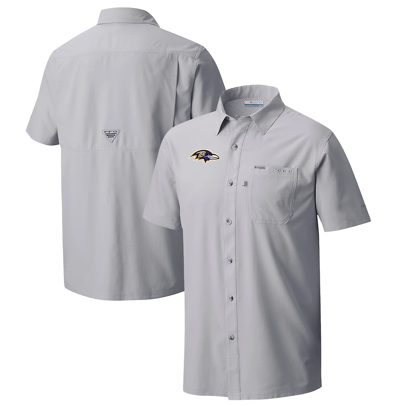 Men's Columbia Gray Baltimore Ravens Slack Tide Omni-Wick Button-Up Camp Shirt