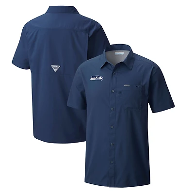 Men's Columbia College Navy Seattle Seahawks Slack Tide Omni-Wick Button-Up Camp Shirt