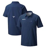 Men's Columbia  College Navy Seattle Seahawks Slack Tide Omni-Wick Button-Up Camp Shirt