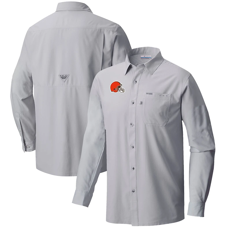 Men's Columbia Gray Cleveland Browns Slack Tide Omni-Wick Long Sleeve Button-Up Shirt