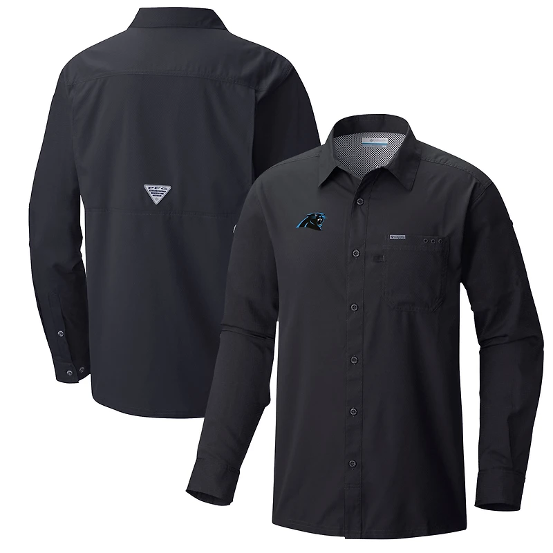 Men's Columbia Black Carolina Panthers Slack Tide Omni-Wick Long Sleeve Button-Up Shirt
