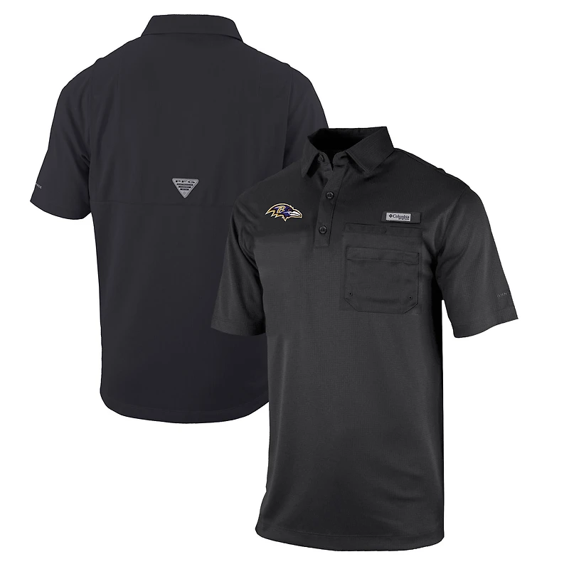 Men's Columbia Black Baltimore Ravens Omni-Wick Flycaster Pocket Polo
